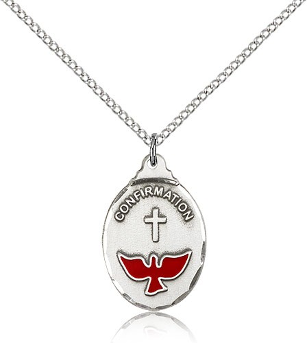 Confirmation Medal, Sterling Silver - 18" 1.2mm Sterling Silver Chain + Clasp