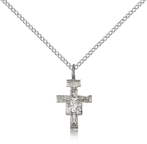 San Damiano Crucifix Pendant, Sterling Silver - 18" 1.2mm Sterling Silver Chain + Clasp