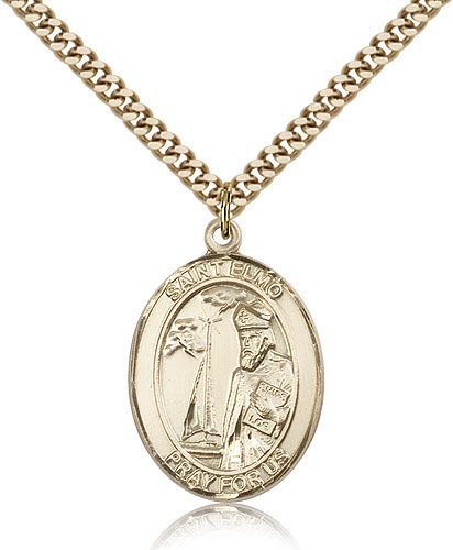 St. Elmo Medal, Gold Filled, Large - 24" 2.4mm Gold Plated Chain + Clasp
