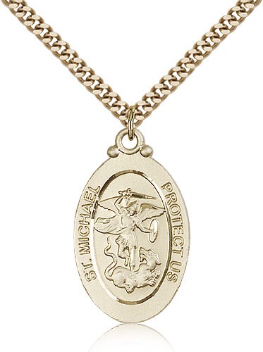 St. Michael the Archangel Medal, Gold Filled - 24" 2.4mm Gold Plated Endless Chain