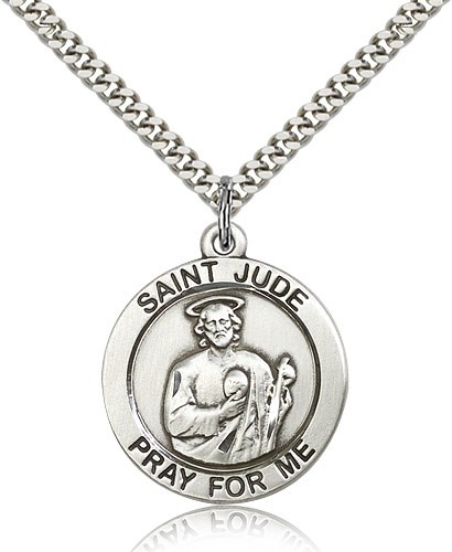 St. Jude Medal, Sterling Silver - 24" 2.4mm Rhodium Plate Endless Chain