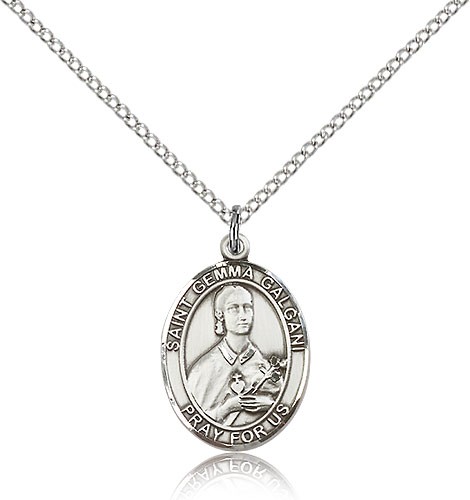 St. Gemma Galgani Medal, Sterling Silver, Medium - 18" 1.2mm Sterling Silver Chain + Clasp