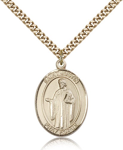 St. Justin Medal, Gold Filled, Large - 24" 2.4mm Gold Plated Chain + Clasp