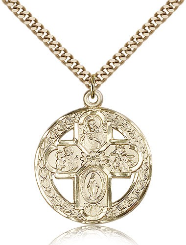 4 Way Cross Pendant, Gold Filled - 24" 2.4mm Gold Plated Endless Chain