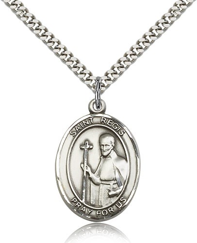 St. Regis Medal, Sterling Silver, Large - 24" 2.4mm Rhodium Plate Chain + Clasp