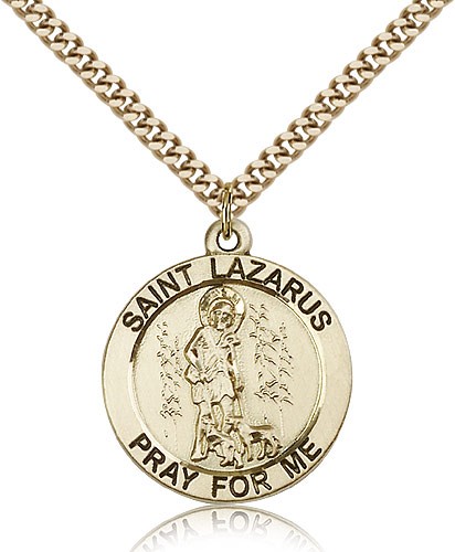 St. Lazarus Medal, Gold Filled - 24" 2.4mm Gold Plated Endless Chain