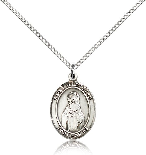 St. Hildegard Von Bingen Medal, Sterling Silver, Medium - 18" 1.2mm Sterling Silver Chain + Clasp