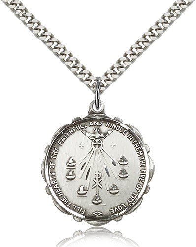 Seven Gifts Medal, Sterling Silver - 24" 2.4mm Rhodium Plate Endless Chain