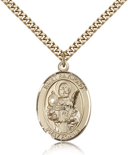 St. Raymond Nonnatus Medal, Gold Filled, Large - 24" 2.4mm Gold Plated Chain + Clasp