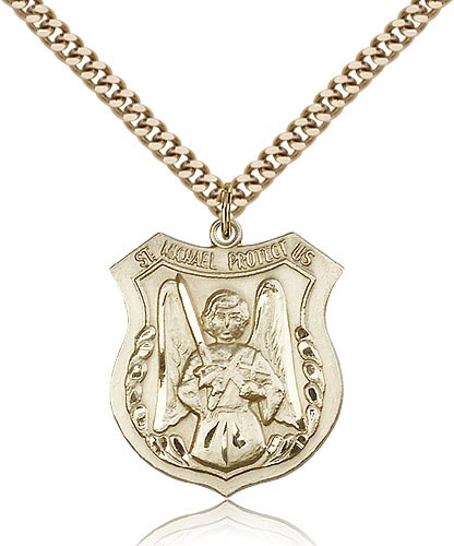 St. Michael the Archangel Medal, Gold Filled - 24" 2.4mm Gold Plated Endless Chain