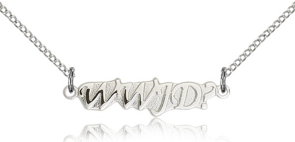 What Would Jesus Do (WWJD), Sterling Silver - 18" 1.2mm Sterling Silver Chain + Clasp