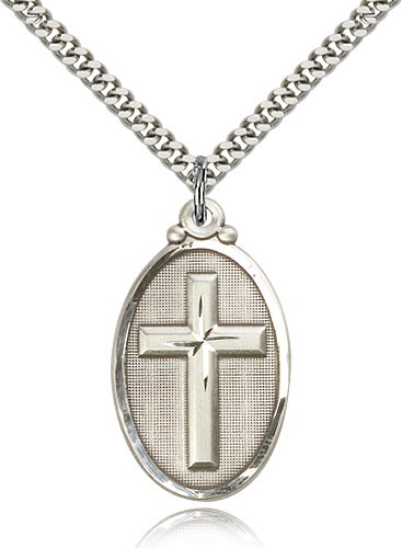Cross Pendant, Sterling Silver - 24" 2.4mm Rhodium Plate Endless Chain