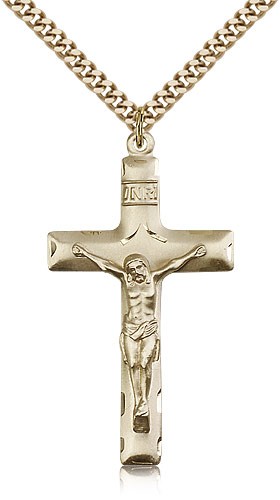 Crucifix Pendant, Gold Filled - 24" 2.4mm Gold Plated Endless Chain