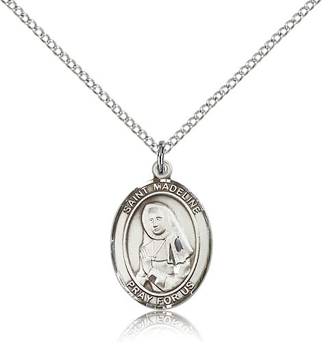 St. Madeline Sophie Barat Medal, Sterling Silver, Medium - 18" 1.2mm Sterling Silver Chain + Clasp