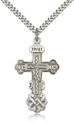Cross Pendant, Sterling Silver - 24" 2.4mm Rhodium Plate Endless Chain