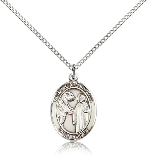 St. Columbanus Medal, Sterling Silver, Medium - 18" 1.2mm Sterling Silver Chain + Clasp