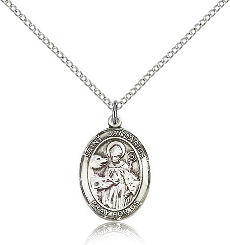 St. Januarius Medal, Sterling Silver, Medium - 18" 1.2mm Sterling Silver Chain + Clasp