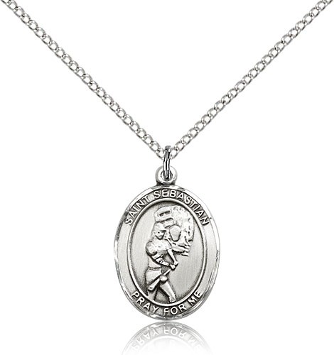 St. Sebastian Softball Medal, Sterling Silver, Medium - 18" 1.2mm Sterling Silver Chain + Clasp
