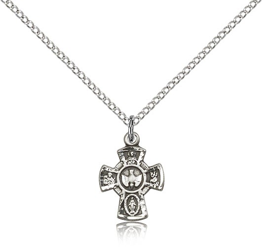 5 Way Cross Pendant, Sterling Silver - 18" 1.2mm Sterling Silver Chain + Clasp