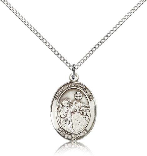 St. Nimatullah Medal, Sterling Silver, Medium - 18" 1.2mm Sterling Silver Chain + Clasp