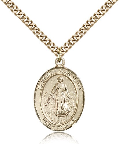 Blessed Karolina Kozkowna Medal, Gold Filled, Large - 24" 2.4mm Gold Plated Chain + Clasp