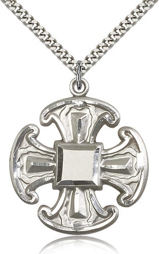 Cross Pendant, Sterling Silver - 24" 2.4mm Rhodium Plate Endless Chain