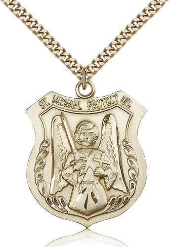 St. Michael the Archangel Medal, Gold Filled - 24" 2.4mm Gold Plated Endless Chain