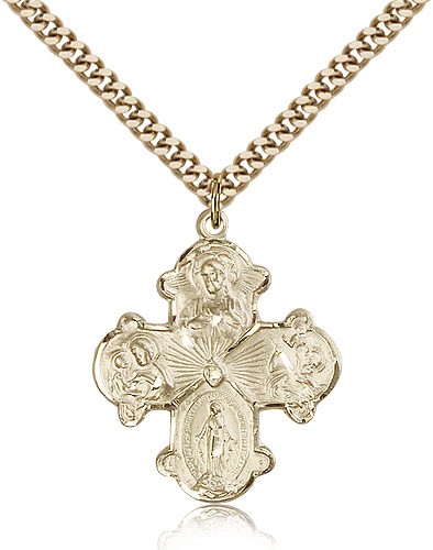 4 Way Cross Pendant, Gold Filled - 24" 2.4mm Gold Plated Endless Chain