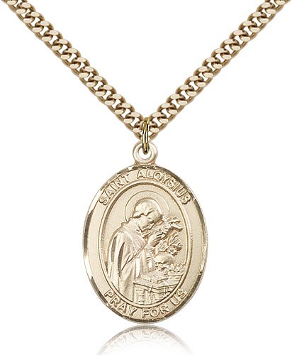 St. Aloysius Gonzaga Medal, Gold Filled, Large - 24" 2.4mm Gold Plated Chain + Clasp