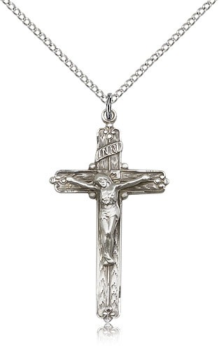 Crucifix Pendant, Sterling Silver - 18" 1.2mm Sterling Silver Chain + Clasp