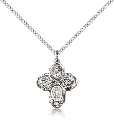 4 Way Cross Pendant, Sterling Silver - 18" 1.2mm Sterling Silver Chain + Clasp