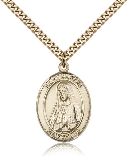 St. Martha Medal, Gold Filled, Large - 24" 2.4mm Gold Plated Chain + Clasp