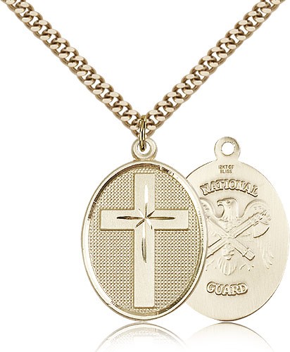National Guard Cross Pendant, Gold Filled - 24" 2.4mm Gold Plated Endless Chain