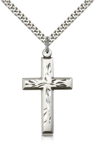 Cross Pendant, Sterling Silver - 24" 2.4mm Rhodium Plate Endless Chain