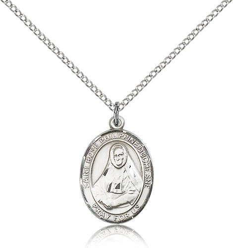 St. Rose Philippine Medal, Sterling Silver, Medium - 18" 1.2mm Sterling Silver Chain + Clasp
