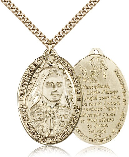 St. Therese Medal, Gold Filled - 24" 2.4mm Gold Plated Endless Chain