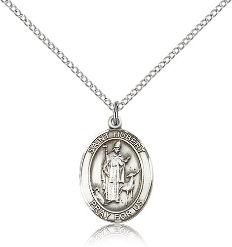 St. Hubert of Liege Medal, Sterling Silver, Medium - 18" 1.2mm Sterling Silver Chain + Clasp
