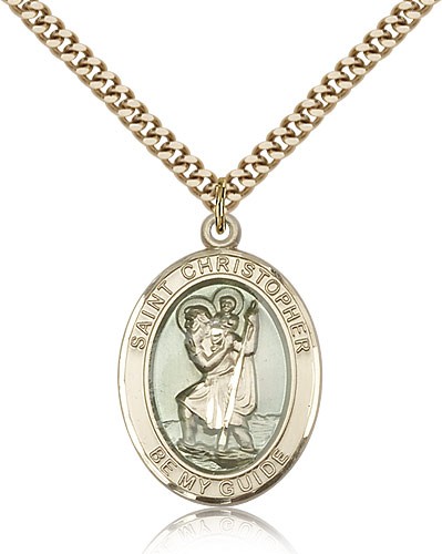 St. Christopher Medal, Gold Filled, Large - 24" 2.4mm Gold Plated Chain + Clasp