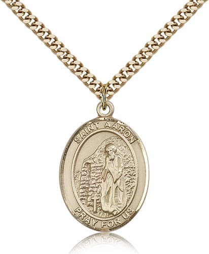 St. Aaron Medal, Gold Filled, Large - 24" 2.4mm Gold Plated Chain + Clasp