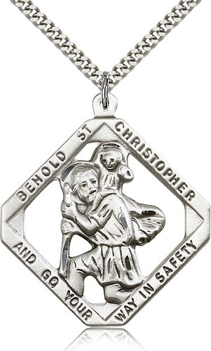 St. Christopher Medal, Sterling Silver - 24" 2.4mm Rhodium Plate Endless Chain