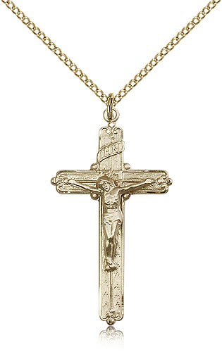 14k Gold Filled Crucifix Pendant - 18" 1.2mm 14kt Gold Filled Chain + Clasp
