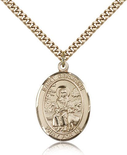 St. Germaine Cousin Medal, Gold Filled, Large - 24" 2.4mm Gold Plated Chain + Clasp