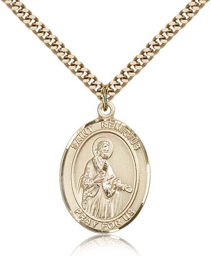 St. Remigius of Reims Medal, Gold Filled, Large - 24" 2.4mm Gold Plated Chain + Clasp