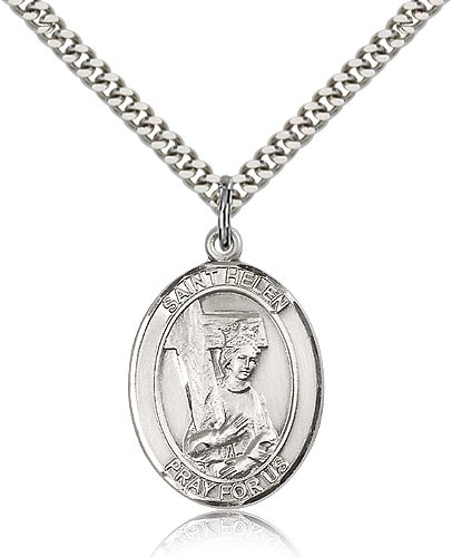 St. Helen Medal, Sterling Silver, Large - 24" 2.4mm Rhodium Plate Chain + Clasp