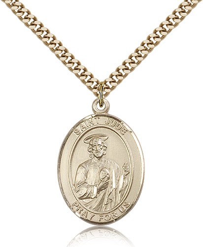 St. Jude Thaddeus Medal, Gold Filled, Large - 24" 2.4mm Gold Plated Chain + Clasp