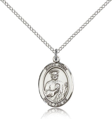 St. Jude Thaddeus Medal, Sterling Silver, Medium - 18" 1.2mm Sterling Silver Chain + Clasp
