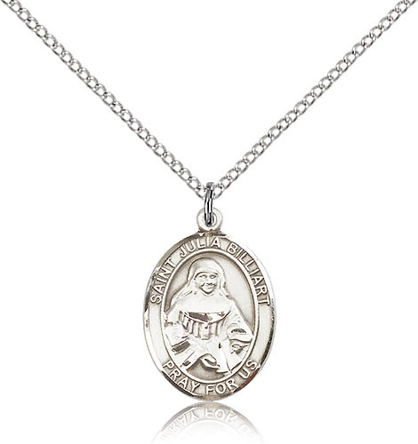 St. Julia Billiart Medal, Sterling Silver, Medium - 18" 1.2mm Sterling Silver Chain + Clasp