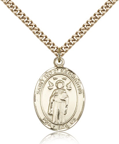 St. Ivo Medal, Gold Filled, Large - 24" 2.4mm Gold Plated Chain + Clasp