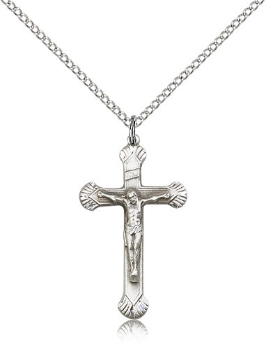 Crucifix Pendant, Sterling Silver - 18" 1.2mm Sterling Silver Chain + Clasp