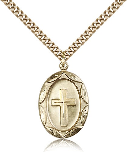 Cross Pendant, Gold Filled - 24" 2.4mm Gold Plated Endless Chain